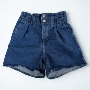 Express Paperbag Denim Shorts‎ Womens 2 Blue Midi Super High Rise Boho Festival
